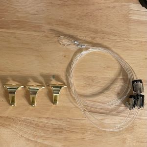 3 Pack Picture Rail Hanging Kit / Molding Hook Kit - Brass Hooks and Clear Cable